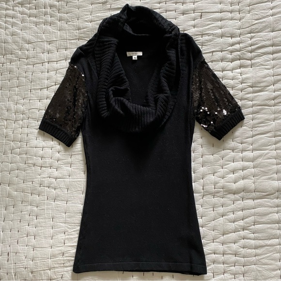 CACHE Black Cowl-Neck Sweater with Sequin Sleeves Size S - Picture 2 of 8